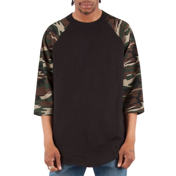 Unisex Three-Quarter Sleeve Camo Raglan T-Shirt Thumbnail
